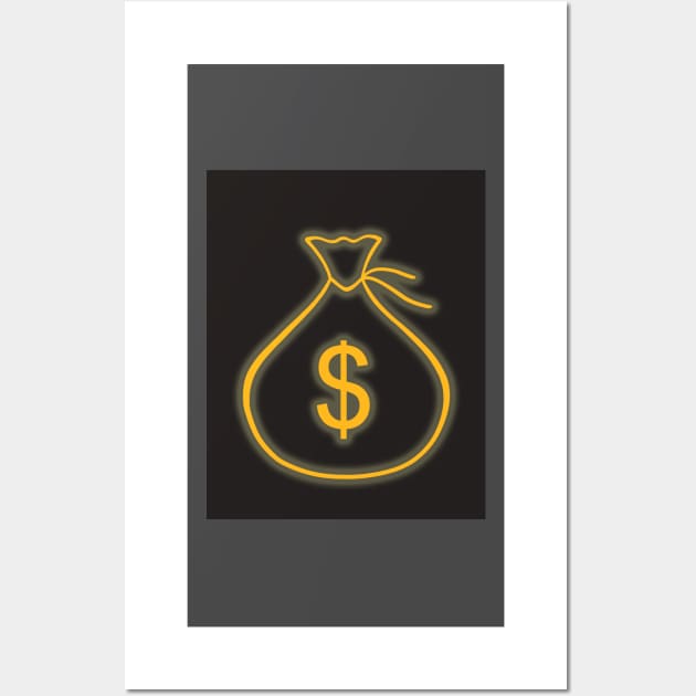 Money bag. Neon light glow. Business finance concept. Wall Art by Nalidsa